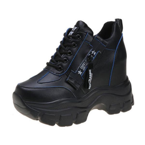

new autumn 2021 chunky women's shoes fashion 10 at increasing height trainers female leather 34-39 3by0, Black