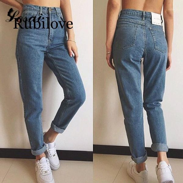 

2020 new slim pencil pants vintage high waist jeans new womens pants full length loose cowboy jeans woman1, Blue