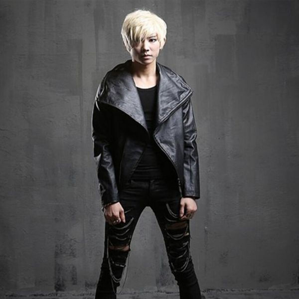 

2021 personality of the slim fit men stage attire hip hop club motorcycle leather jacket counterfeit rqr0, Black