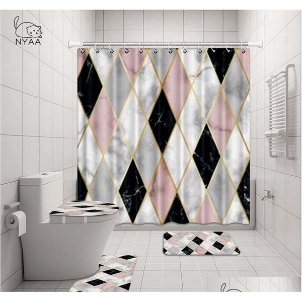 

nyaa 4 pcs mosaic decoration shower curtain pedestal rug lid toilet cover mat bath mat set for bat qylwgq garden2010