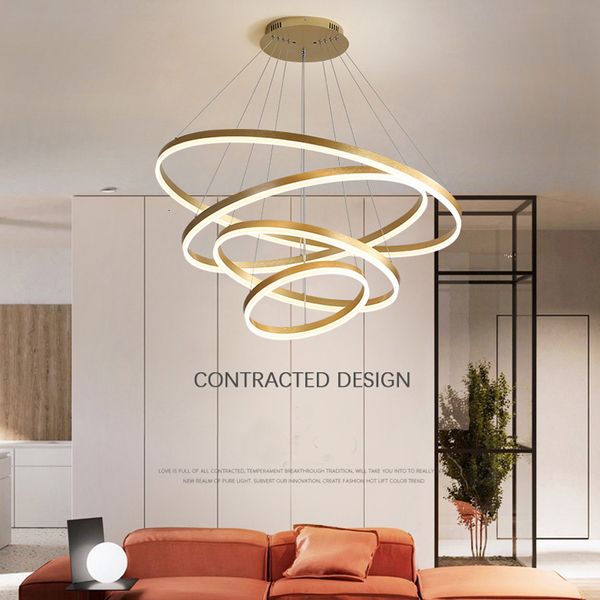 

2021 new modern chrome plated led lights for bedroom living room rings creative home ceiling chandelier light fixture njfb