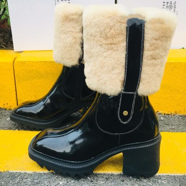 

woman shoes lupinus luxury style black cool short boots chunky platform pu leather knee high boots slip on women1