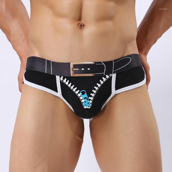

men's shorts soft cotton briefs trunks with u convex bulge pouch zipper printed underwear s-xl summer1, Black;white