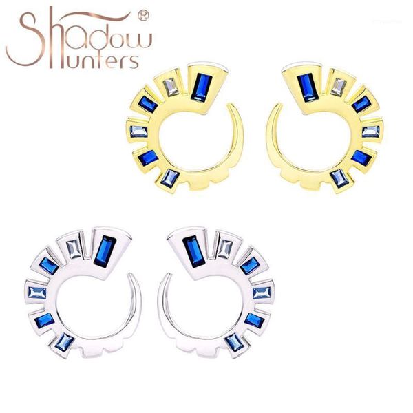

shadowhunters real 925 silver earrings feature blue crystal circle stud earrings for women fine jewelry piercings1, Golden;silver