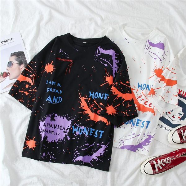 

korean style letter print big size tshirt summer new arrival cotton t shirt short sleeve t-shirts harajuku casual black tee 1, White