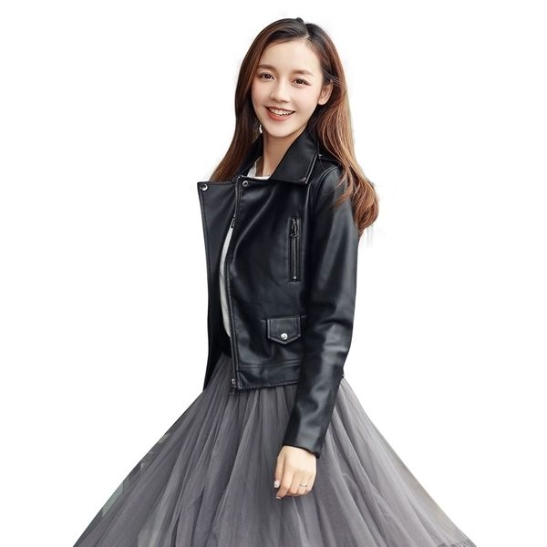 

new female 2021 leather jacket, basic black white short jacket for biker, spring and autumn 0y7o