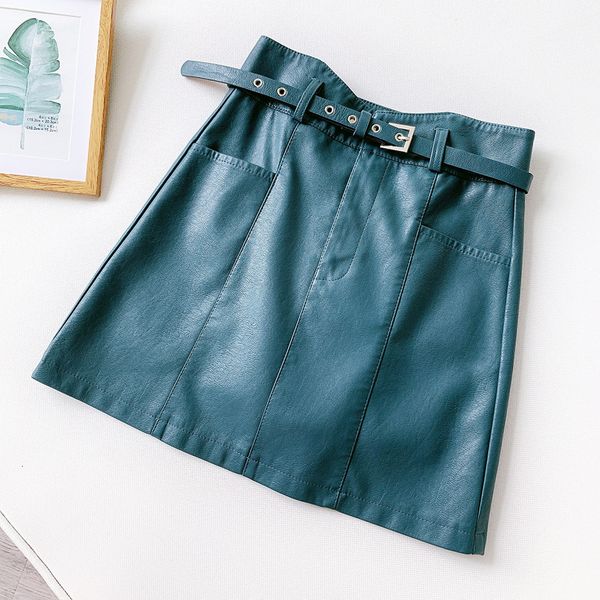 

2021 new women vintage style zip faux leather pencil bodycon mini skirt with belt short shirt mujer jupe femme klr0, Black