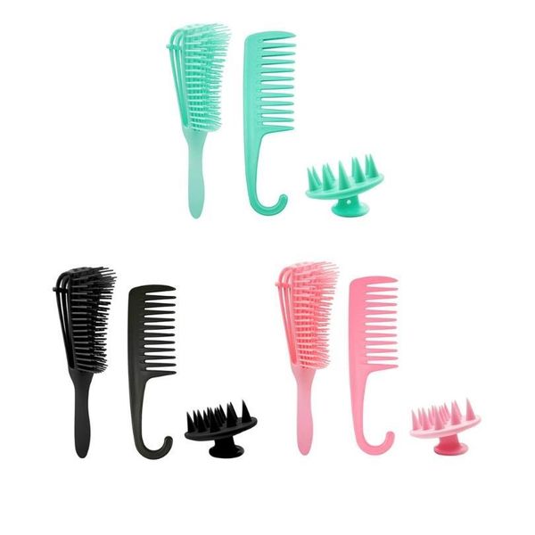 

3 pcs detangler hair brush set for hair styling sile scalp masr brush wide tooth h jllsxv, Silver