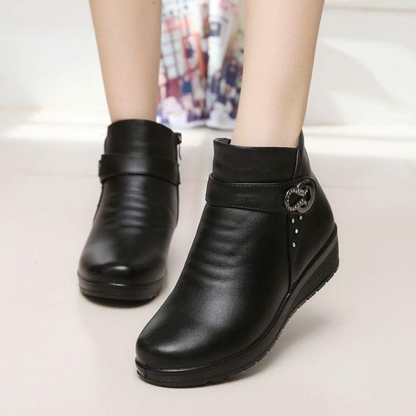 

осень зима моды ботинки снежка женщин пожилого возраста мать теплые сапоги женские толстые ботинки плоские удобные старые ботинки yuj8, Black