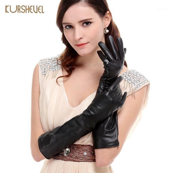 

winter women gloves long genuine leather driving glove female warm finger gloves ladies evening party mittens agd5061, Blue;gray