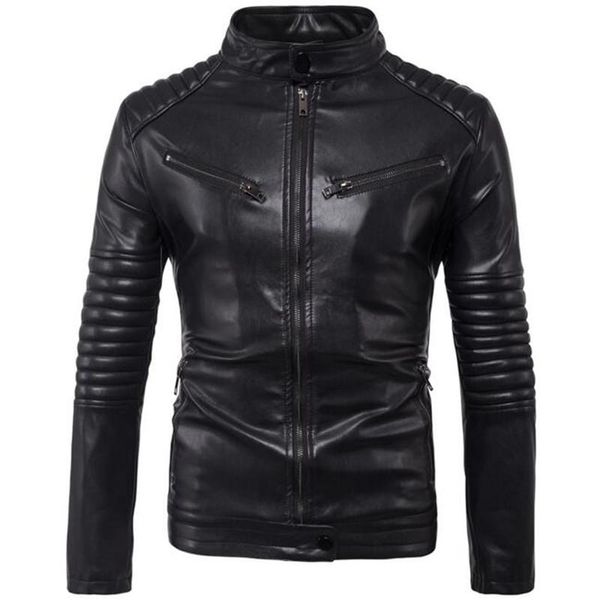 

2021 new punk pu leather jacket for men pleated long sleeve design casual male jackets coat winter made in china, Black;brown