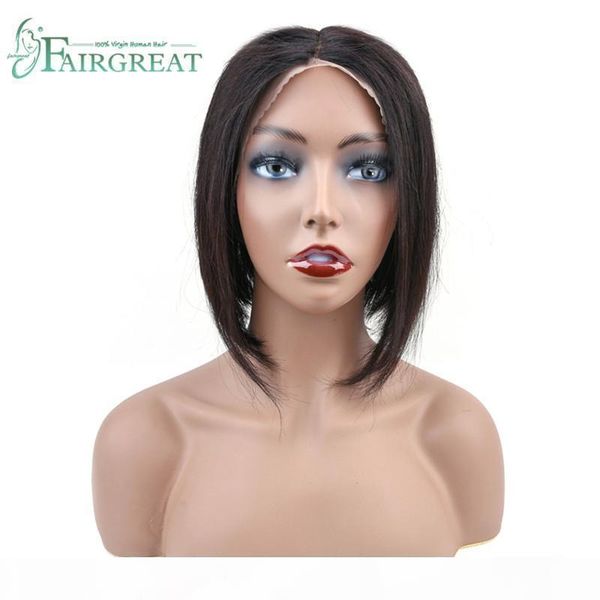 

fairgreat 13x4 lace front human hair wigs straight short human hair bob wigs pre plucked brazilian non remy hair wigs 8"-16, Black;brown