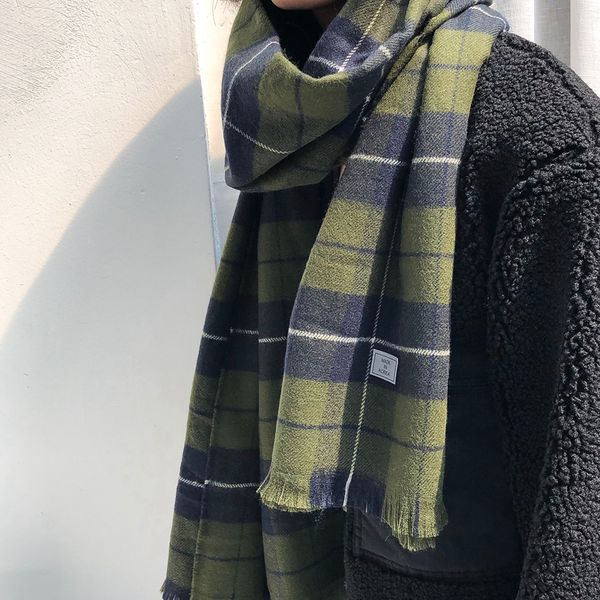 

plaid scarf women's autumn and winter korean new british versatile bib ins girls' long shawl, Blue;gray
