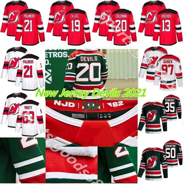 

new jersey devils 2021 new reverse retro jerseys jack hughes nico hischier p.k.subban kyle palmieri cory schneider severson nikita brodeur, Black;red