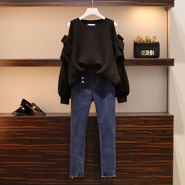 

big size women's clothes spring and autumn 2020 new fashion thin sweater, Black
