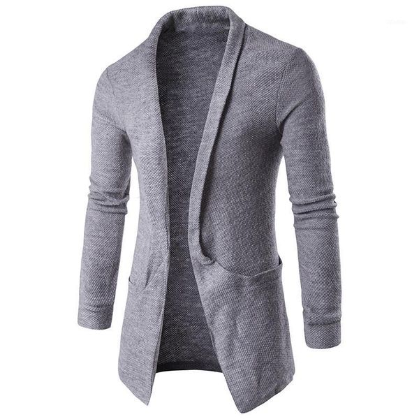 

men's jackets wholesale- 2021 mens fashion autumn winter long sleeves lapel neck sweater coat long-length cardigan coffee white grey bl, Black;brown