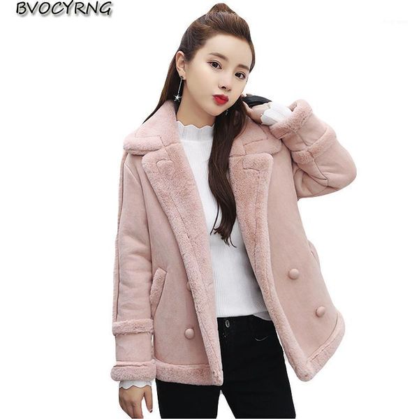 

new winter deer suede coat female fashion clothing warm lamb fur women's student loose jacket plus velvet thick winter parka1, Black