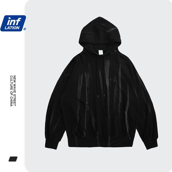 

inflation mens oversized hoodie streetwear 2020 stylish high street irregular tie dye hooded sweatshirt couple 1423w c1011, Black