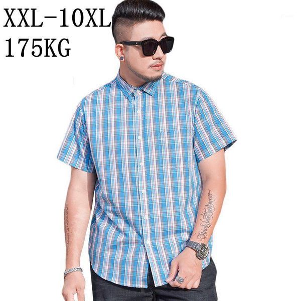 

10xl 8xl 7xl 2020 new 100% cotton male shirts fashion brand short sleeve men dress shirt casual plaid shirt loose social shirts1, White;black