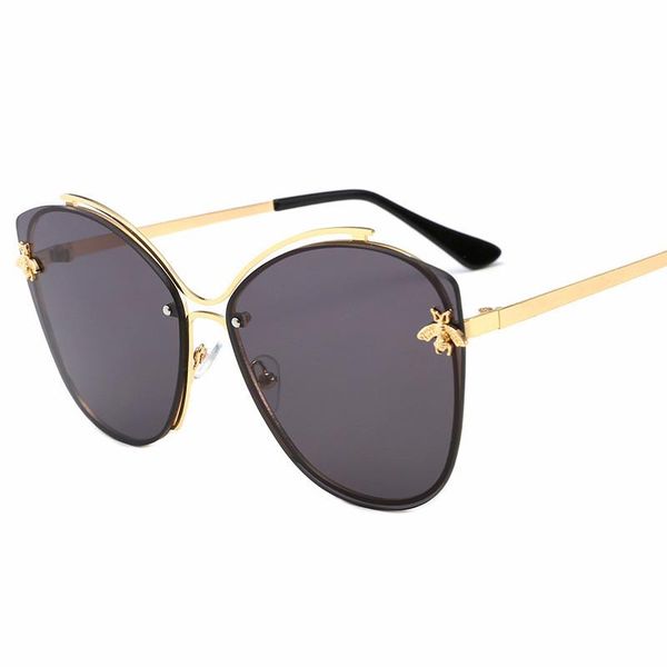 

2020 classic bee cat eye sunglasses women metal design oversized silver mirrored sun glasses shades sunglass uv400 eyewea, White;black