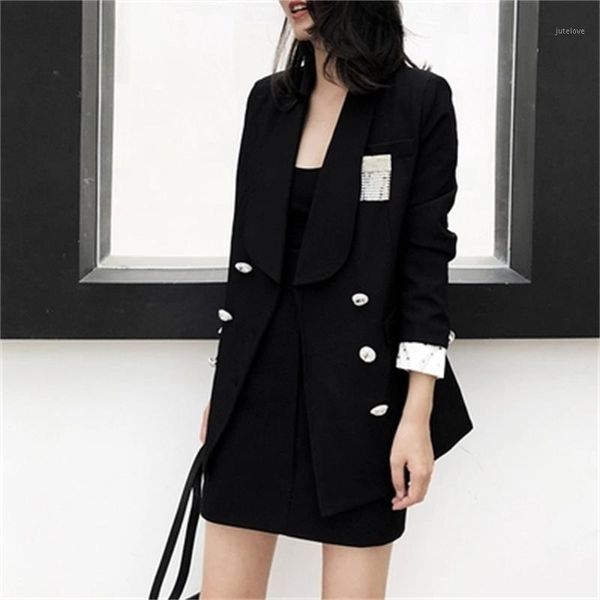

fashion blazers female jacket coat women new spring high-end double-breasted black professional suit women blazers1, White;black