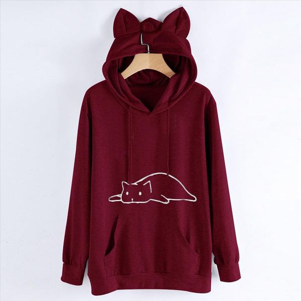 

hoodies women cat ear solid hoodies long sleeve hoodie hooded sweatshirt pullover oversized hoodie clothes, Black