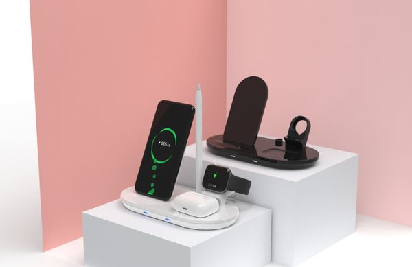 

855 multifunctional qi wireless charging station 3 in 1 charger base for phone watch&headphones 10w fast charging stand phone desk holder
