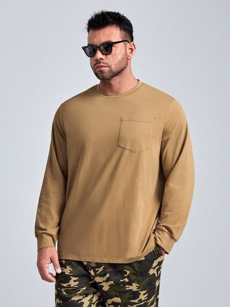 

extended sizes men solid pocket patched tee 81te#, White;black