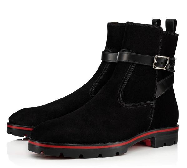 

fashion quality tire rubber sole super quality ankle boots red bottom kicko genuine leather black suede boots,men's mid boots elegant m