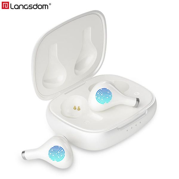 

langsdom tp32 pearly white bluetooth earphones for girls hifi true wireless earbuds with nosie cancelling microphone for phone