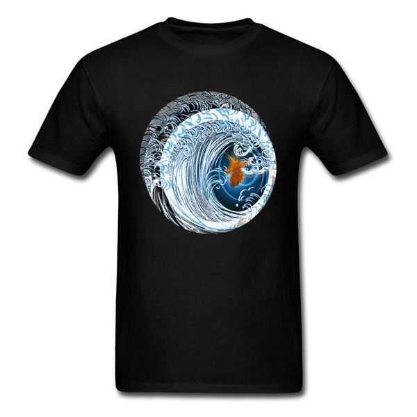 

gold in blue 2018 art design goldfish & great wave cartoon print man summer black plus size sport hooded sweatshirt hoodie t shirt