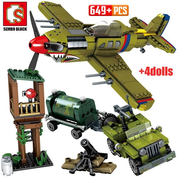 

sembo military series fighter airplane model building blocks ww2 mortar city police helicopter bricks education kids toys yxlzga xhlove