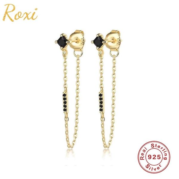 

stud roxi 925 sterling silver black white crystals circle link chian earrings for women unusual earring piercing wedding jewelry, Golden;silver