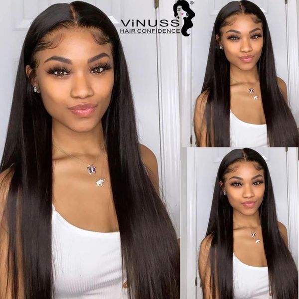 

lace wigs straight front human hair 30 inch 13x6 brazilian glueless bleached knots pre plucked for black women, Black;brown