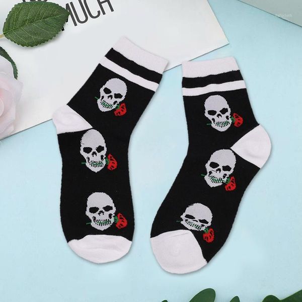 

novelty 3d printed scary skull ghost & rose crew socks men lucky skull skeleton socks street harajuku hip hop halloween1, Black