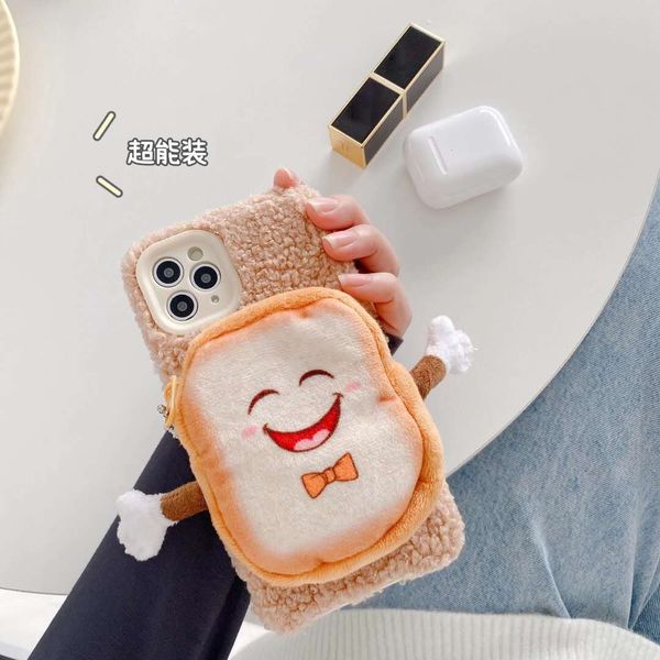 

молния кошелек 3d toast хлеб телефон случае для iphone 11 12 pro max мини xr xs max 7 8plus случай теплых плюшевой мягкие нечеткие мило крыш