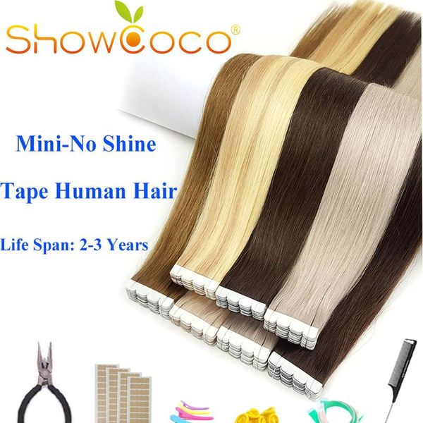 

showcoco мини-лента в человеческих волосах наращивание волос virgin remy natural 2-3-летний двухсторонний реальный волос кожи уток балайджей, Black