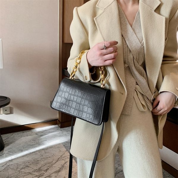 

fashion chain shoulder handbag women solid color alligator pattern messenger tote bag elegant street female crossbody daily purs