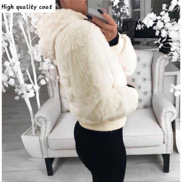 

new 2021 faux fur women coat with hood high waist fashion slim black red pink faux fur jacket fake coats
