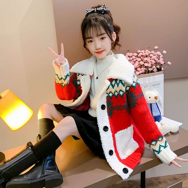 

clothing in autumn and winter 2020, girls' korean version of woollen christmas sweater coat, children's foreign sle boje, Black