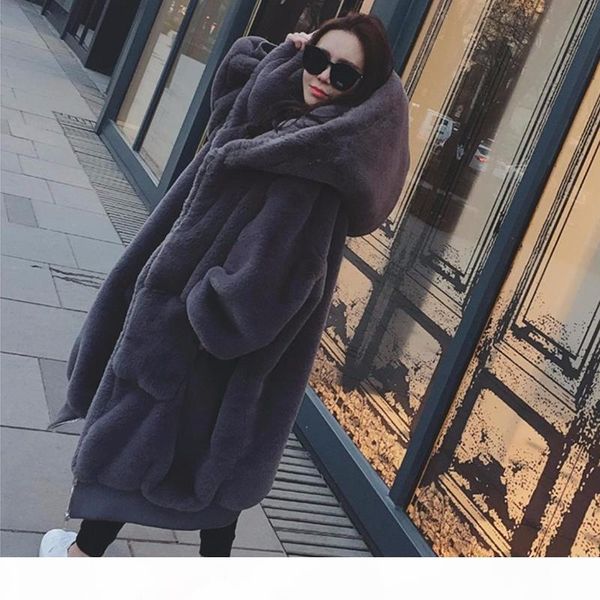 

faux fur coat women 2019 casual hoodies furry thick warm long faux rabbit fur jacket loose winter coat women casaco feminino y200109, Black