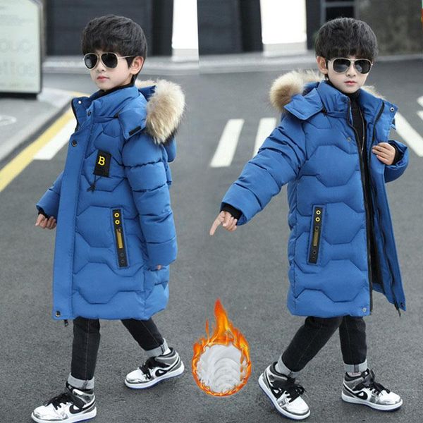 

down coat 2021 boys solid color stitching windproof padded warm jacket, Blue;gray