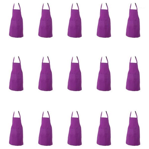 

purple color plain bib aprons bulk for women men adult-aprons with 2 front pockets,size24 x28 kitchen cooking server pain1