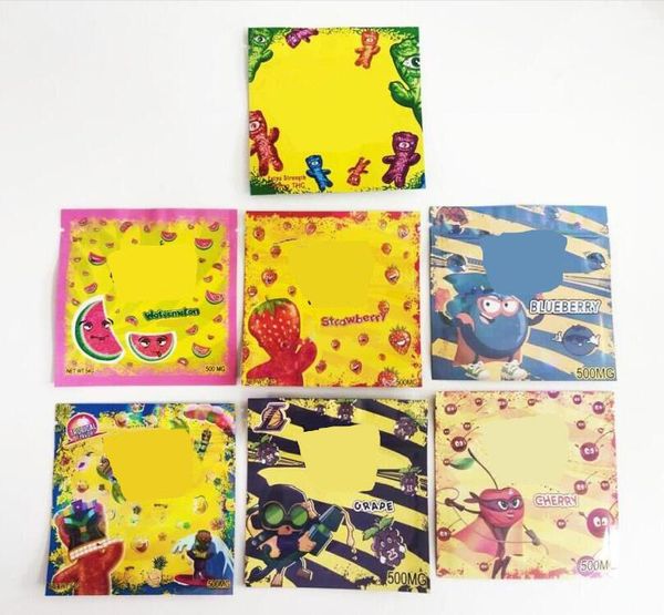 

500pcs empty bag gummy edibles packaging bags strawberry blueberry cherry mylar baggie 500mg candy package manufacture