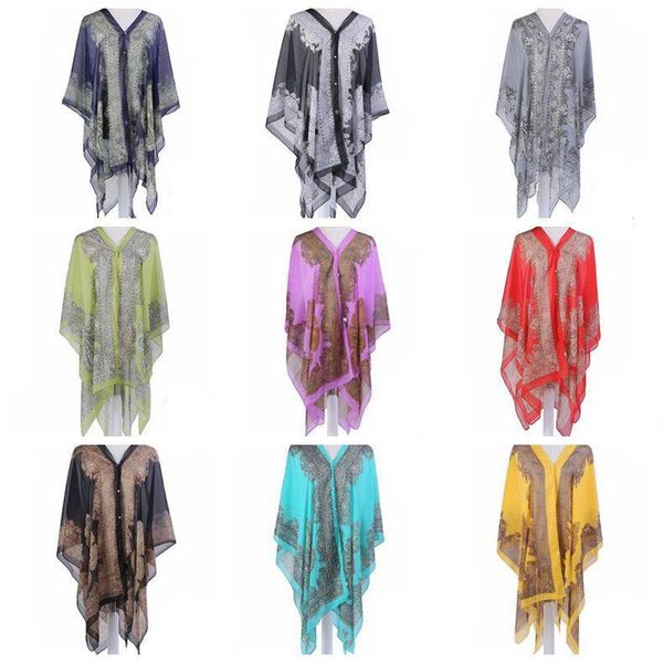 

sunscreen shawl driving beach wraps chiffon thin coat scarves print bikini cover ups women poncho fashion wrap pashmina cape dhc2634