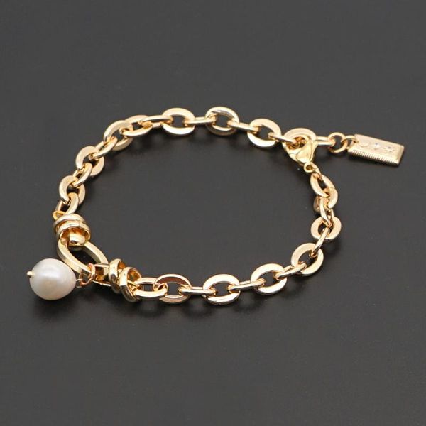 

go2boho cuban link bracelet freshwater pearl jewelry nameplate charm bracelets women jewellery golden big chain hight quality, Golden;silver