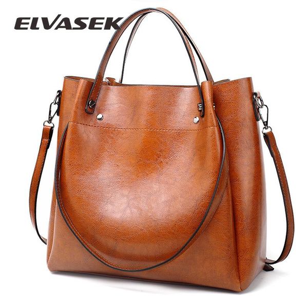 

elvasek casual large capacity shoulder bag pu leather ladies bucket handbag women bag female bags shopping
