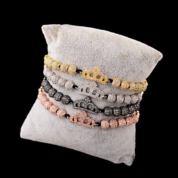 

2020 white zircon cz king crown&ball beaded bracelets men gold copper beads charm yoga bracelets for women luxury jewelry, Black