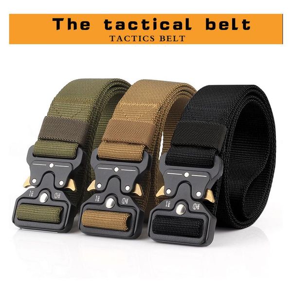 

tactical belt quick release metal multifunctional buckle canvas belt nylon training outdoor sports, Black;gray