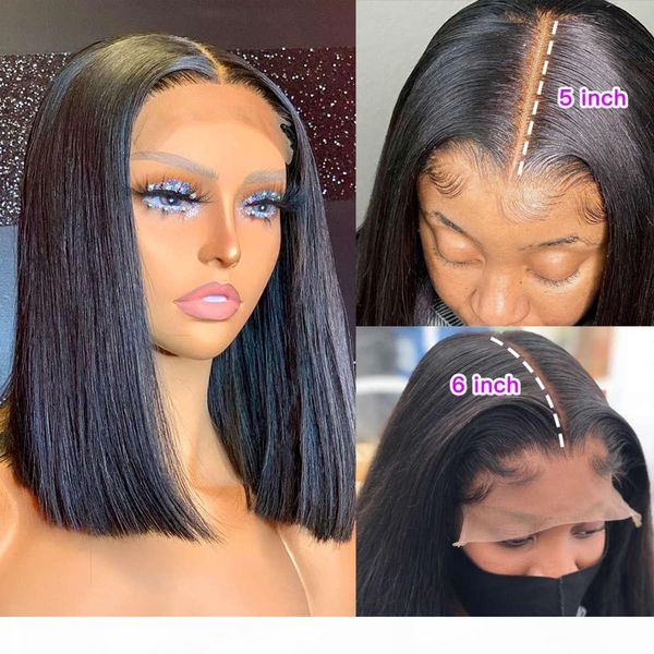 

short straight bob 6x6 5x5 4x4 lace front human hair wigs brazilian virgin pre plucked glueless closure wig for black women, Black;brown